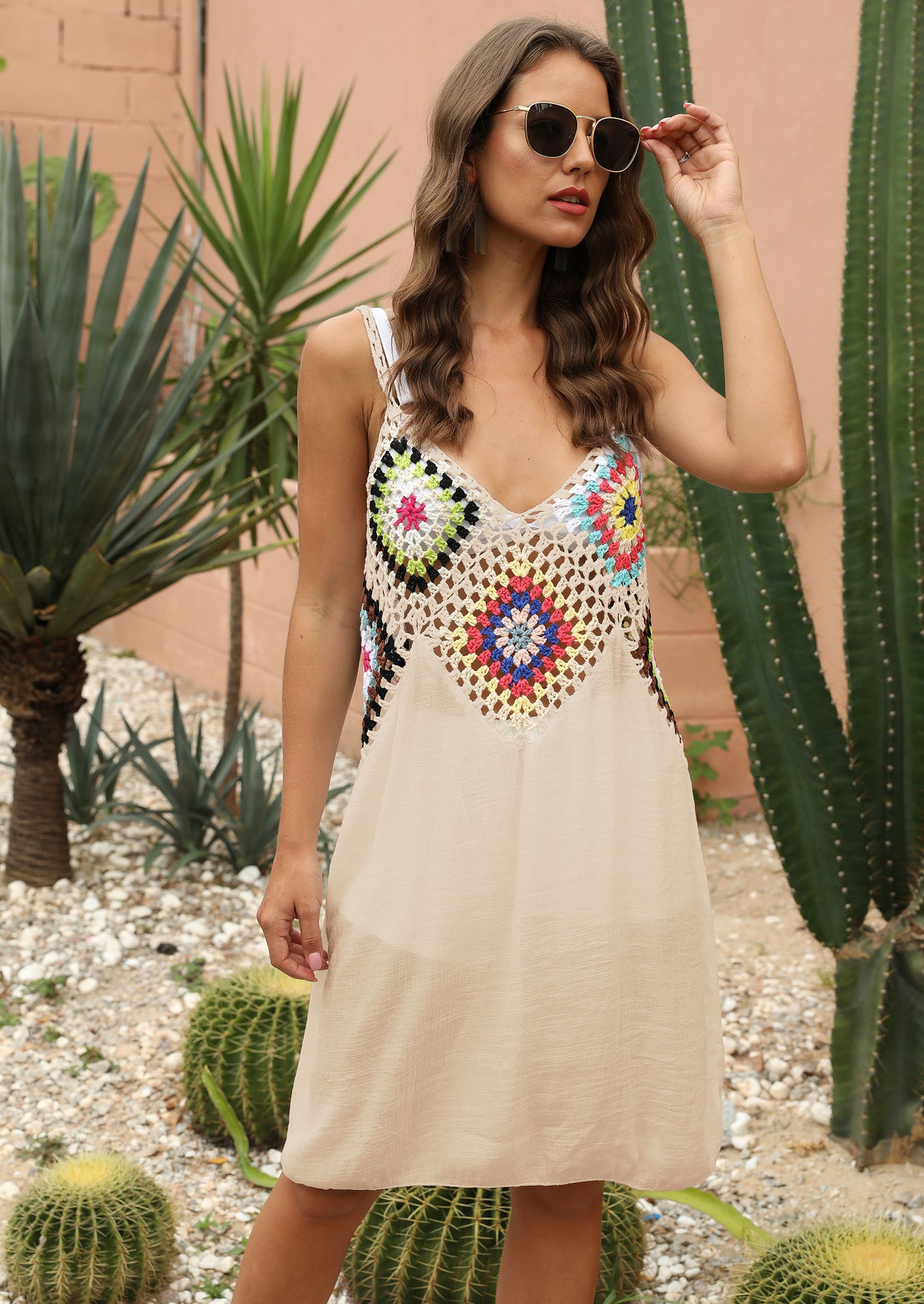 Women's Crochet Cover-Up Beach Dress with Lace Details