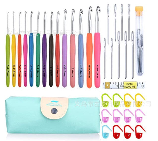 Colorful Handle Crochet Hook Set - 14 Long Aluminum Hooks