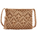 Van Caro Women Handwoven Crochet Beach Purse Bohemian Cotton Tassel Shoulder Bag Natural Chic HandLight Coffee