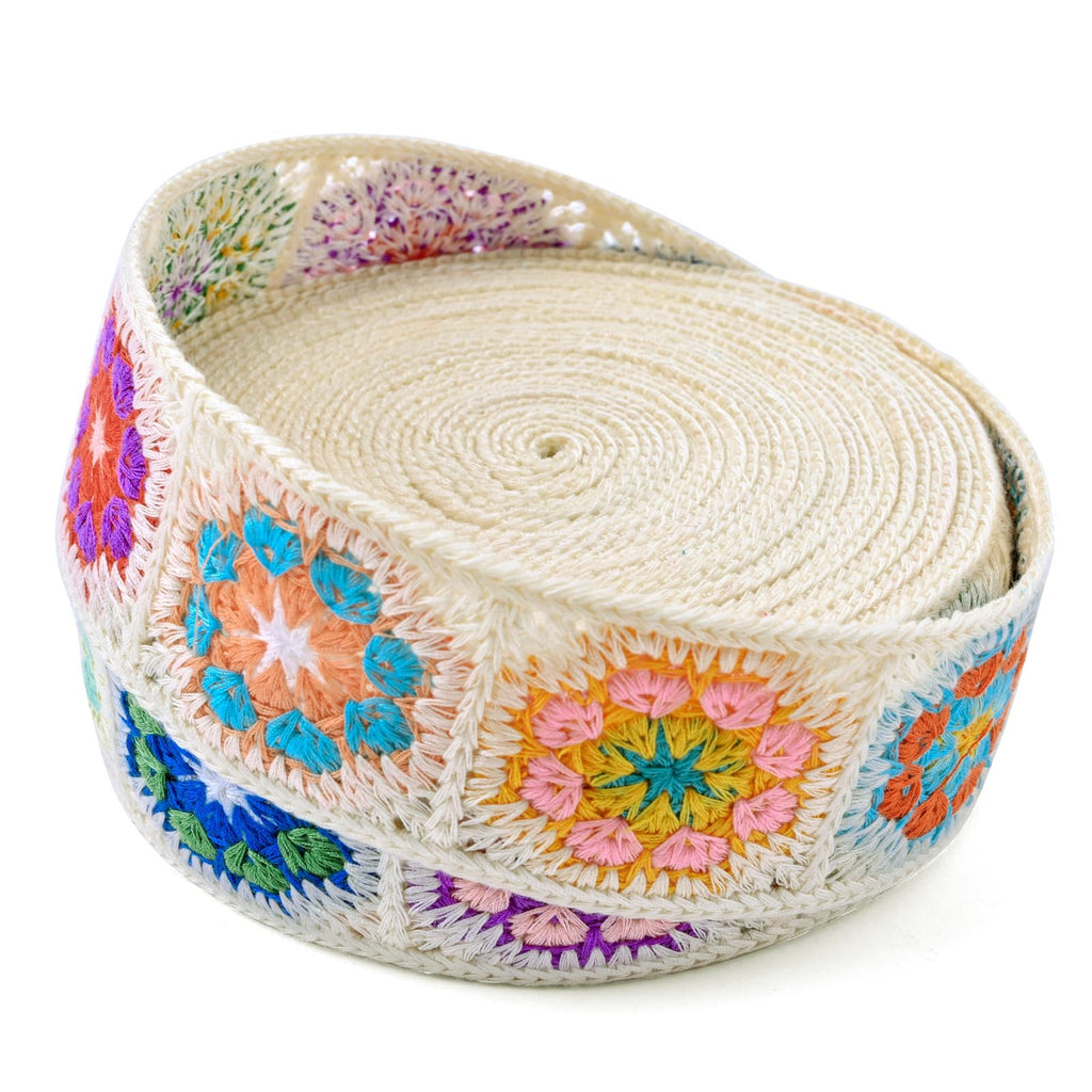 PAXMATE Cotton Webbing 2 Inch Webbing Crochet Flower Webbing Strap for Bags Arts and Crafts