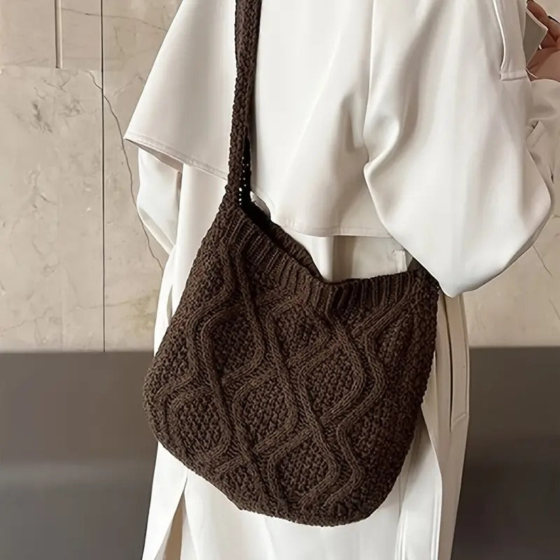 Literary Crochet Shoulder Bag - Women's Large Capacity