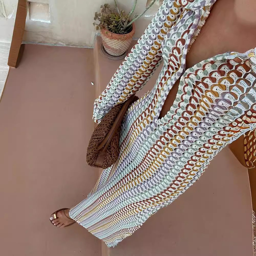 Handmade Crochet Hollow Beach Dress with V-Neck (HY066)