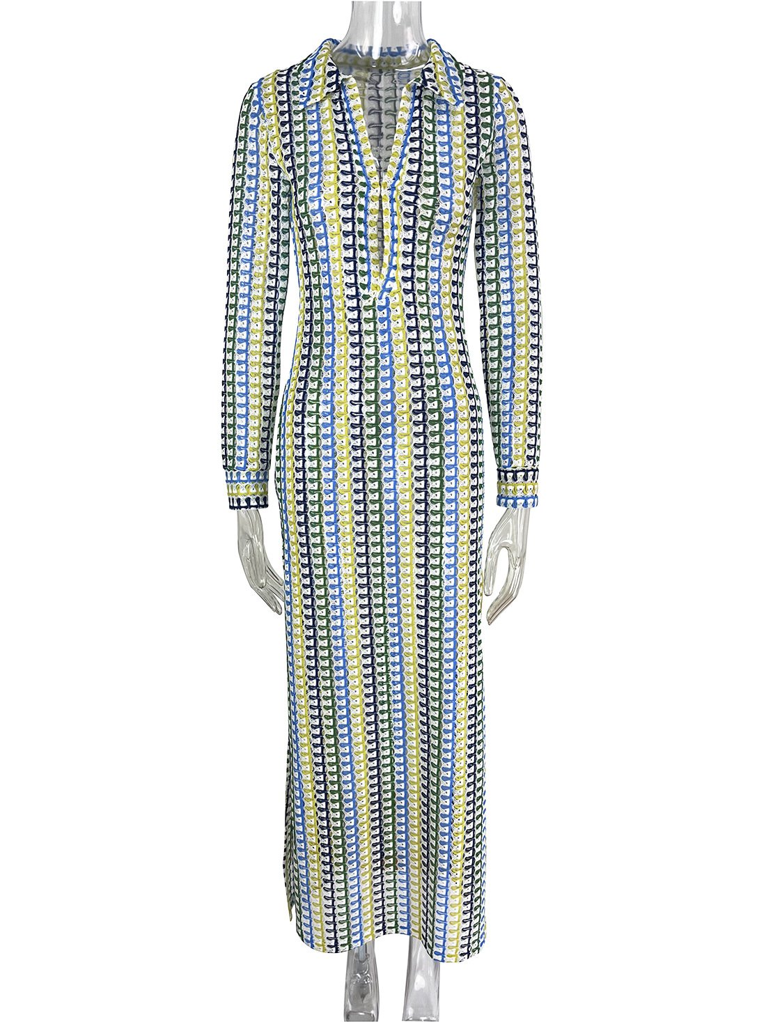 Handmade Crochet Hollow-out V-neck Long Dress for Women