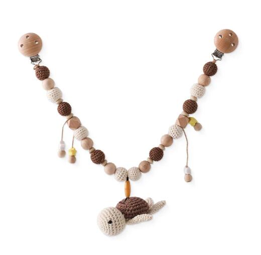 Crochet Turtle Stroller Chain with Rainbow Teething Toy (Set)