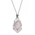 Kingdong Handmade Crystal Holder Necklace - Stainless Steel Cage for Stone - Crystal Stone Holder Necklace Adjustable Length Crystal Jewelry for Women Men (Pink Quartz)