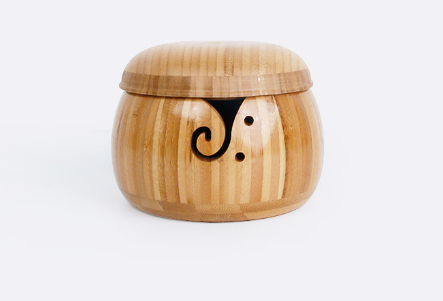 Handmade Wooden Yarn Bowl with Lid for Crochet Storage