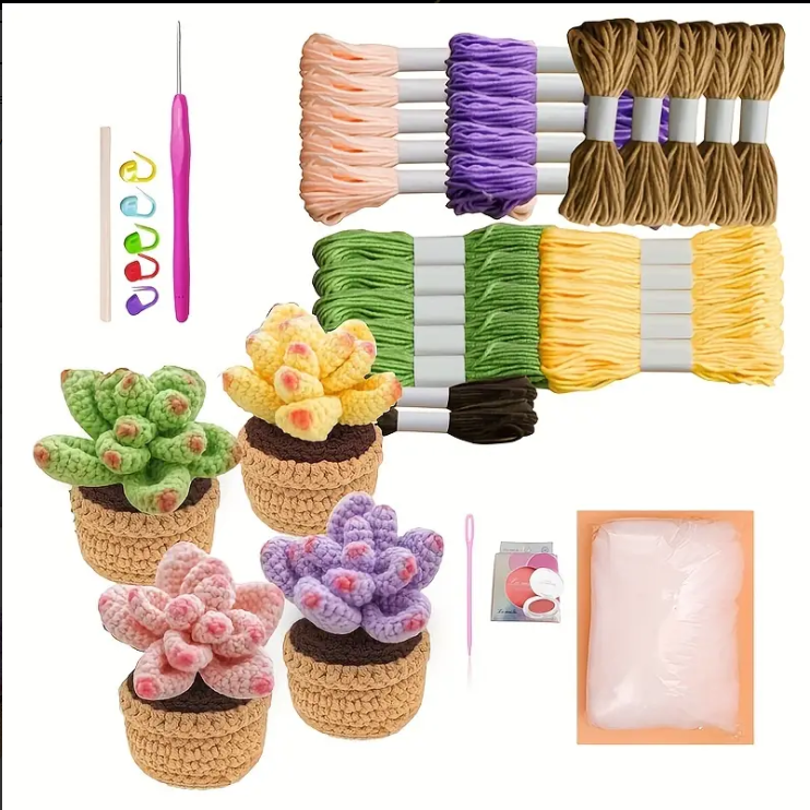 DIY Succulent Plant Kit - Handmade Crochet Materials