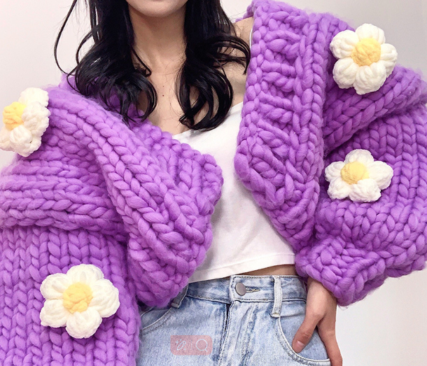 Handmade Crochet Cardigan Sweater with Fruit Embroidery