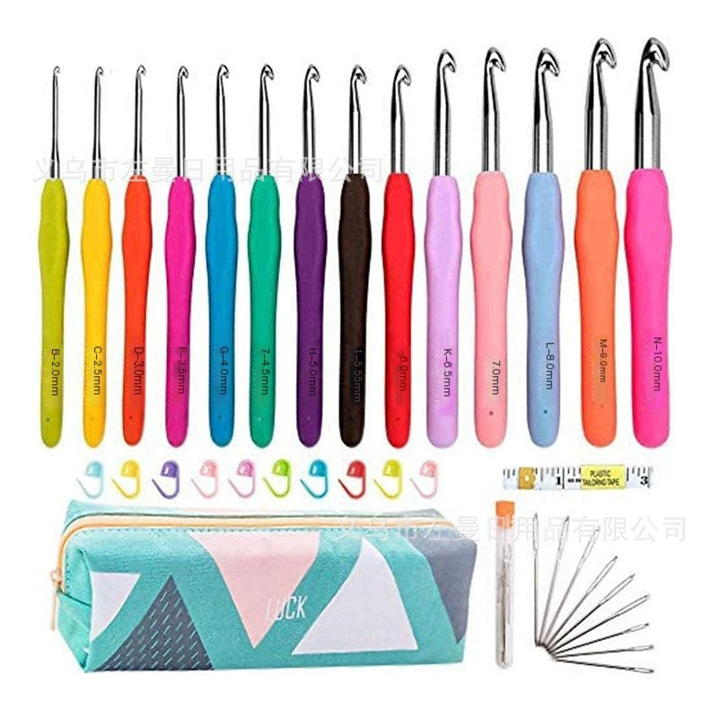 Colorful Handle Crochet Hook Set - 14 Long Aluminum Hooks