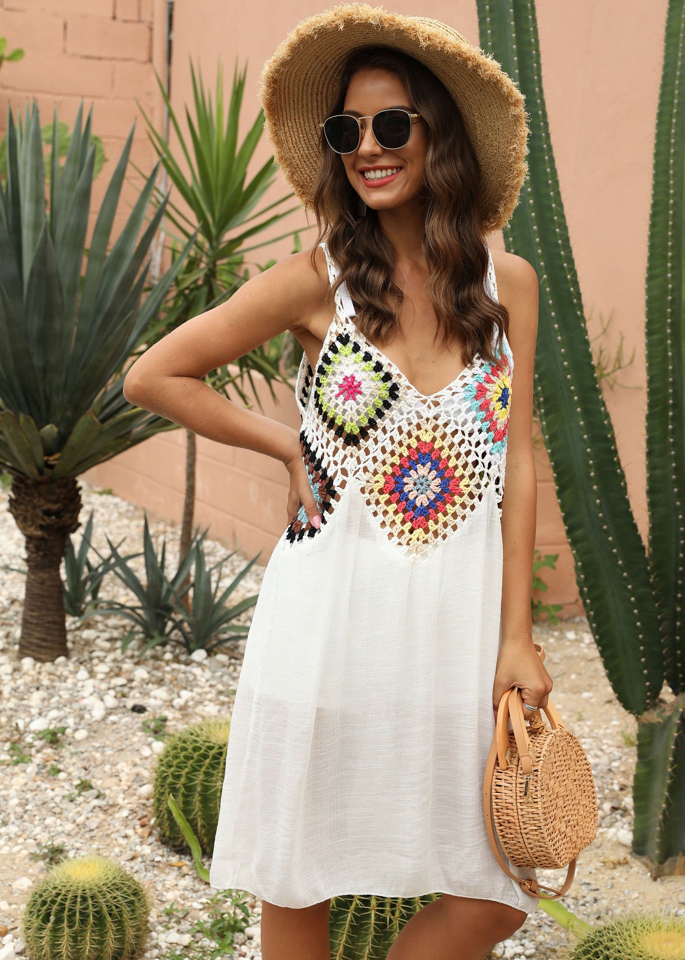 Women's Crochet Cover-Up Beach Dress with Lace Details
