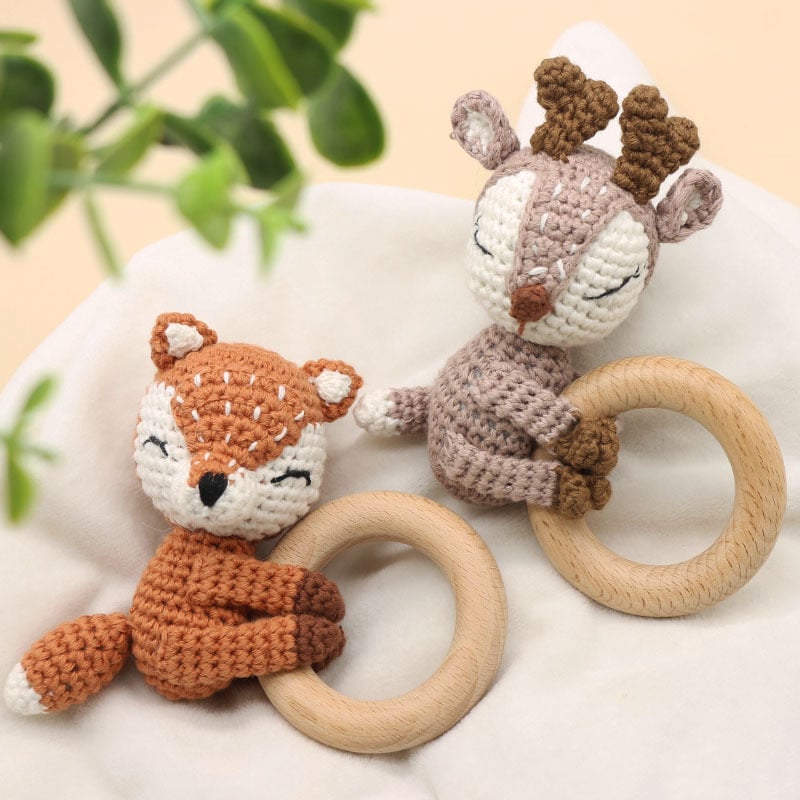 Handmade Crochet Fox Elk Rattle Toy and Teether