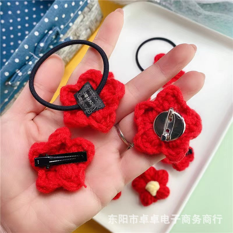 Red Crochet Flower Hair Clip for Kids - Cute Accessory