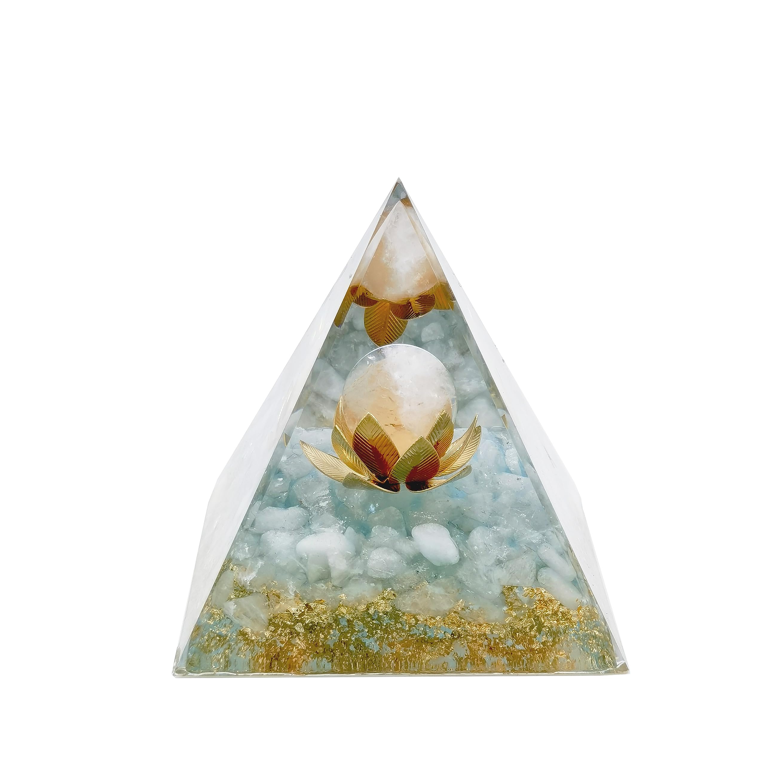 VMDEKK Moonstone Crystal Orgone Pyramid Ogan Crystal Energy Tower Nature Lotus White Crystal Reiki Chakra Crushed Stone Flower of Life Crystal Orgonite Healing Chakra Pyramid Gift for Friend