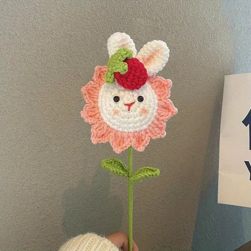 Hand-Woven Sunflower Rabbit Crochet Gift Flower