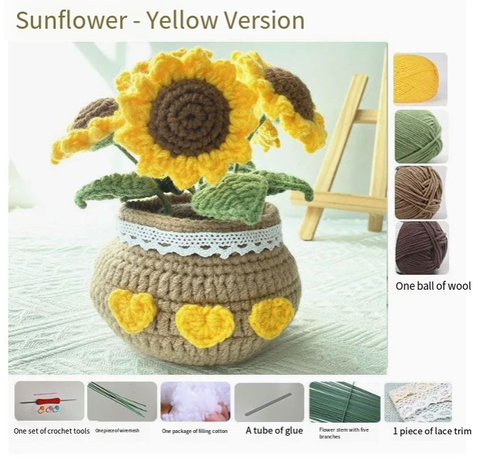 Hand-Knit DIY Tulip and Daisy Crochet Bouquet Kit