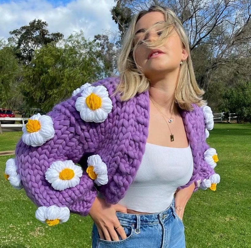 Handmade Crochet Cardigan Sweater with Fruit Embroidery