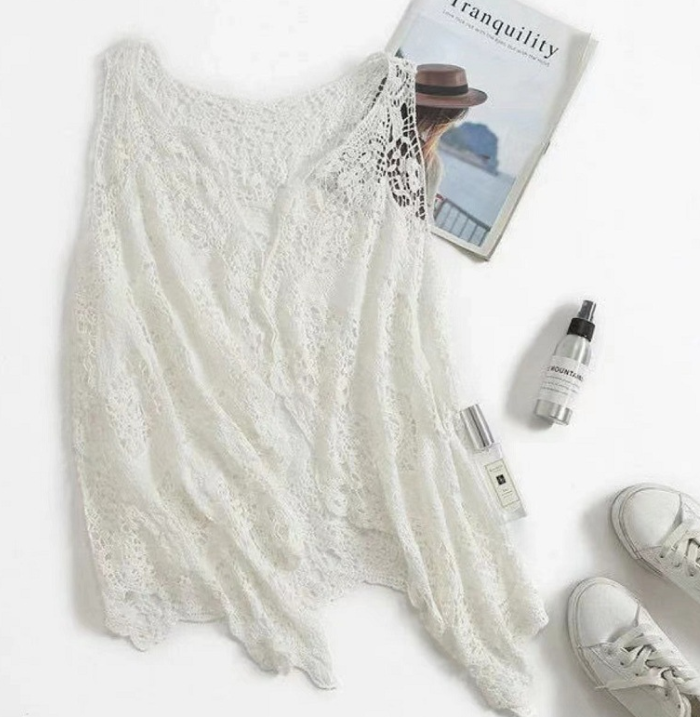 Bohemian Lace Crochet Cardigan with Irregular Hem Top