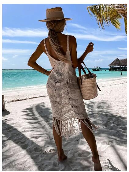 2023 Bohemian Crochet Backless Beach Cover-Up Dress