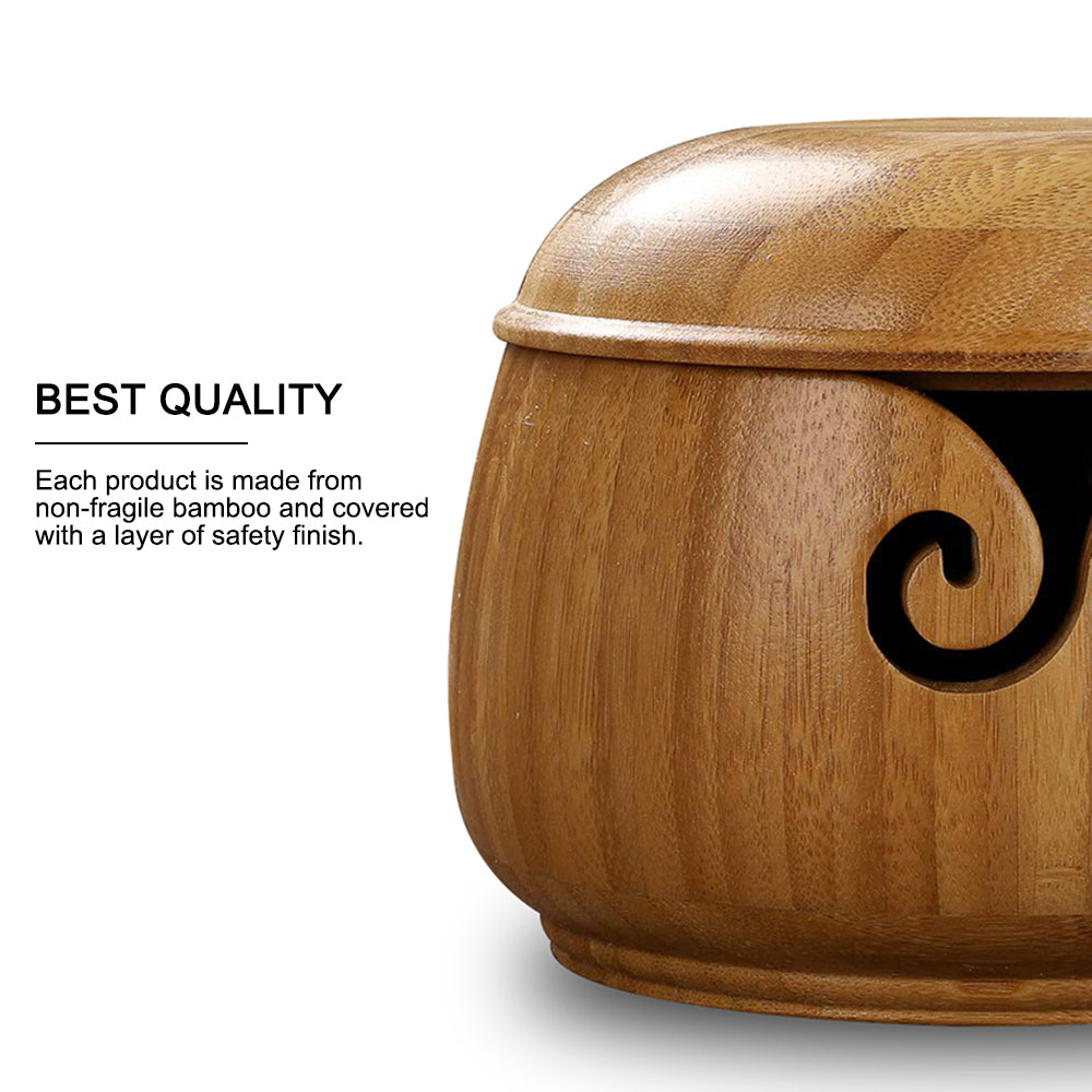 Handmade Wooden Yarn Bowl with Lid for Crochet Storage