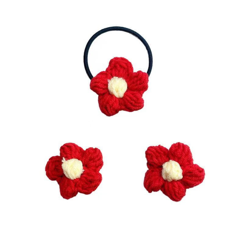 Red Crochet Flower Hair Clip for Kids - Cute Accessory