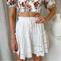 White Crochet Lace Ruffle Hem Midi Skirt