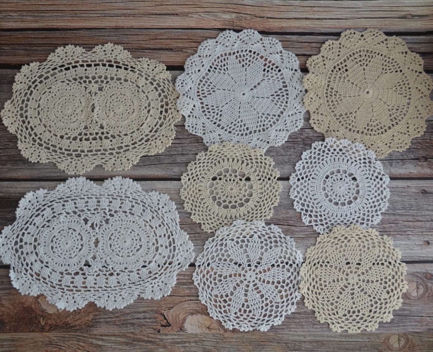 SouthMage Set of 8 Hand Crochet Lace Doilies Table Coasters Dresser Runners Placemats Plant Mats