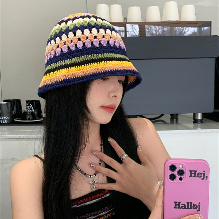 Japanese Handmade Crochet Colorful Striped Fisherman Hat