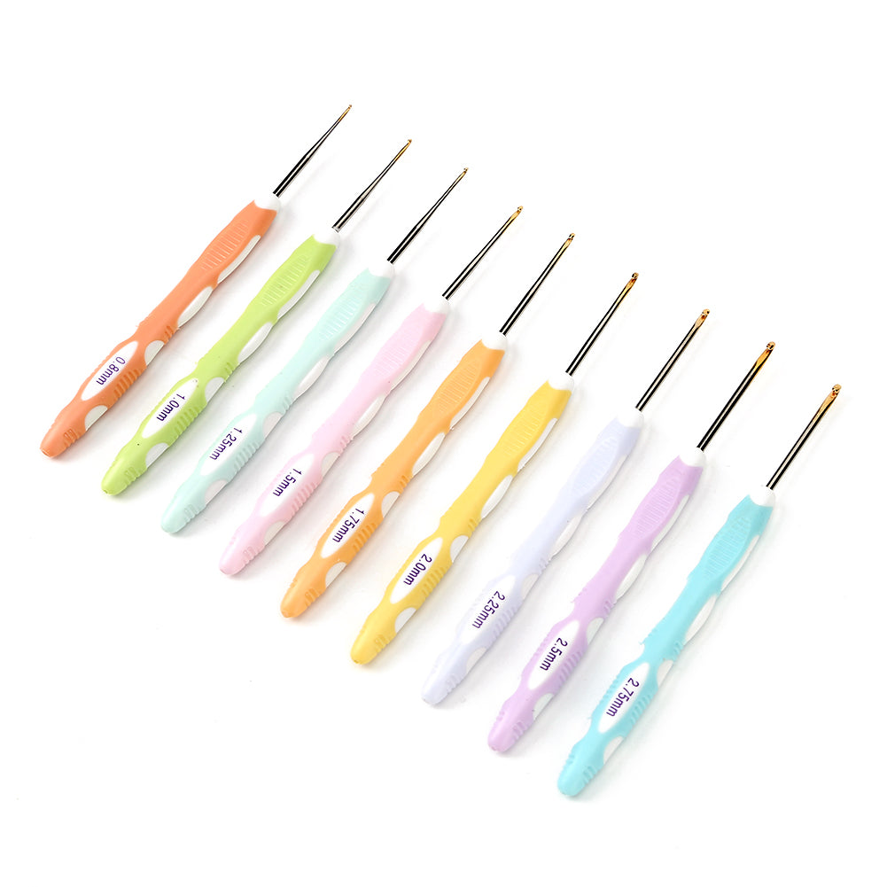 9pcs Crochet Needles Set with Soft Pottery Handles