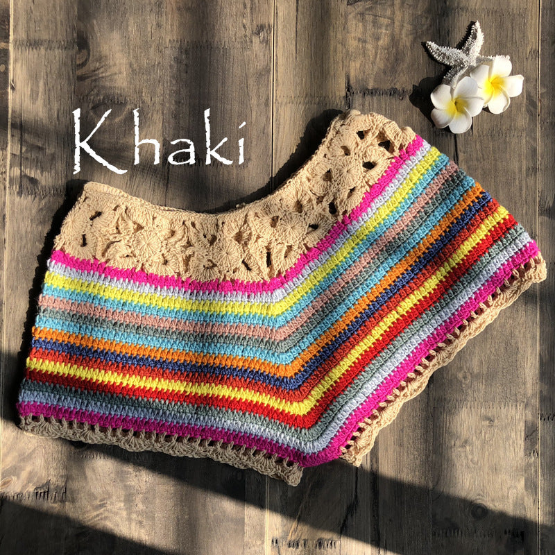 Color Striped Crochet Bikini Shorts for Women