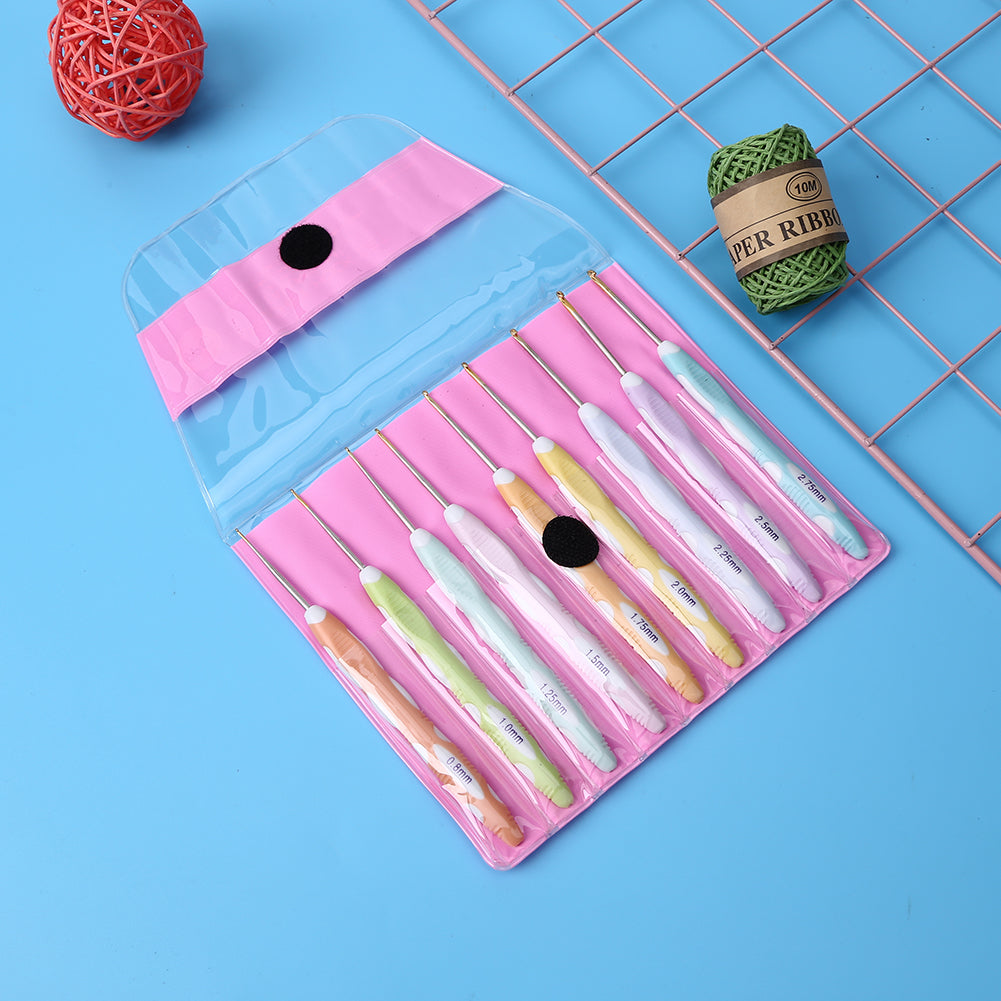 9pcs Crochet Needles Set with Soft Pottery Handles