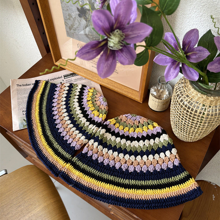 Japanese Handmade Crochet Colorful Striped Fisherman Hat