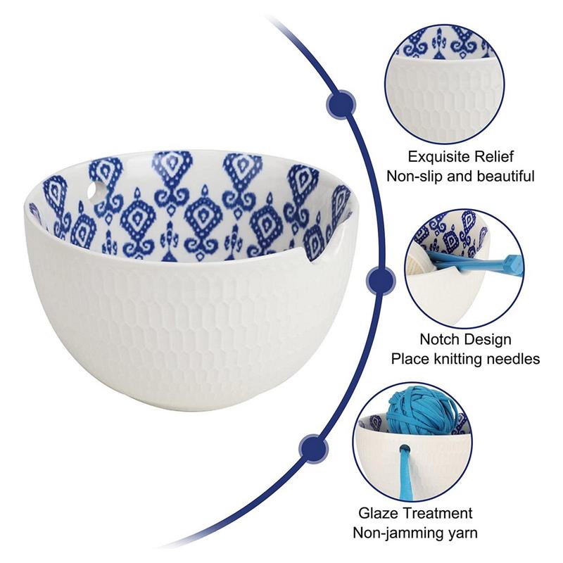 Ceramic Yarn Bowl for Knitting and Crocheting Storage