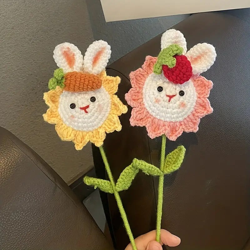 Hand-Woven Sunflower Rabbit Crochet Gift Flower