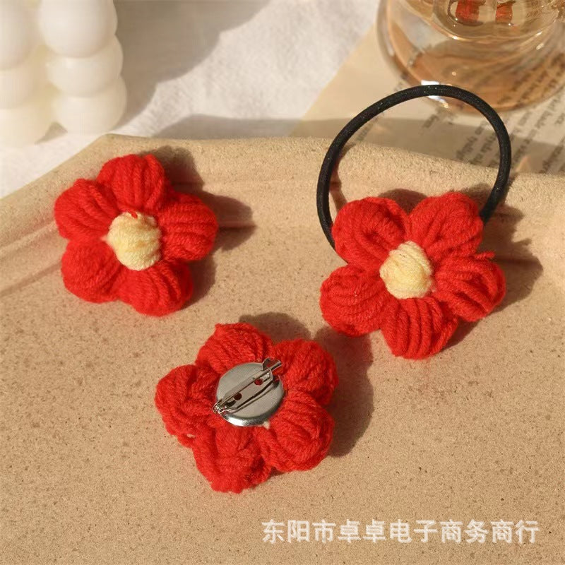 Red Crochet Flower Hair Clip for Kids - Cute Accessory