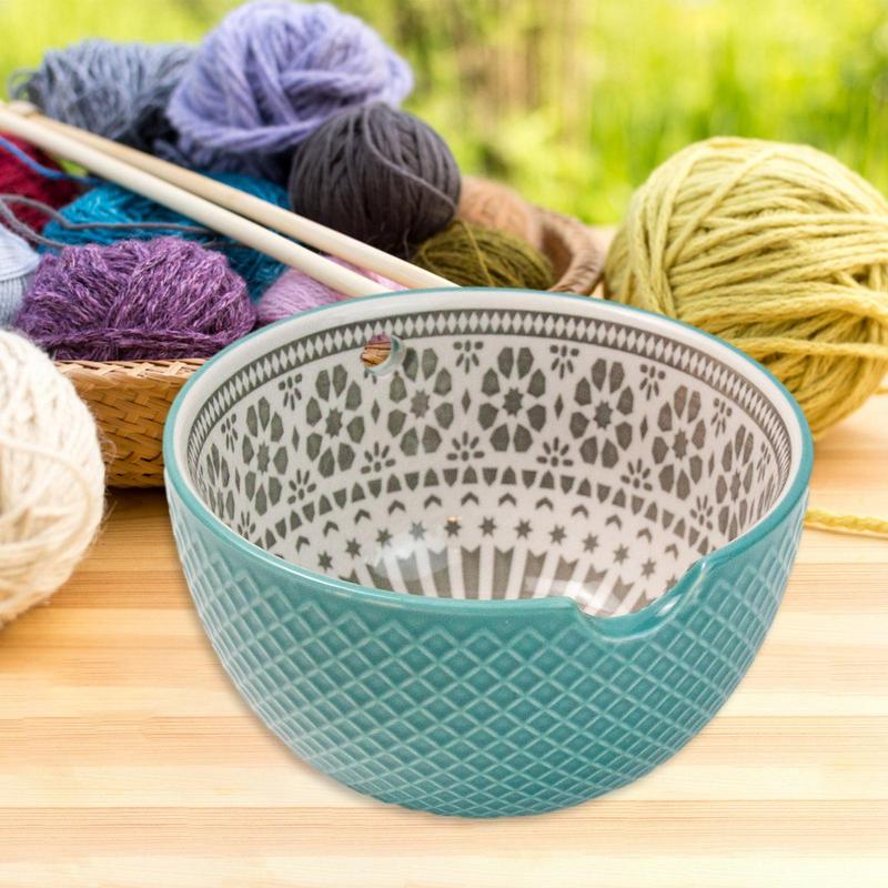 Ceramic Yarn Bowl for Knitting and Crocheting Storage