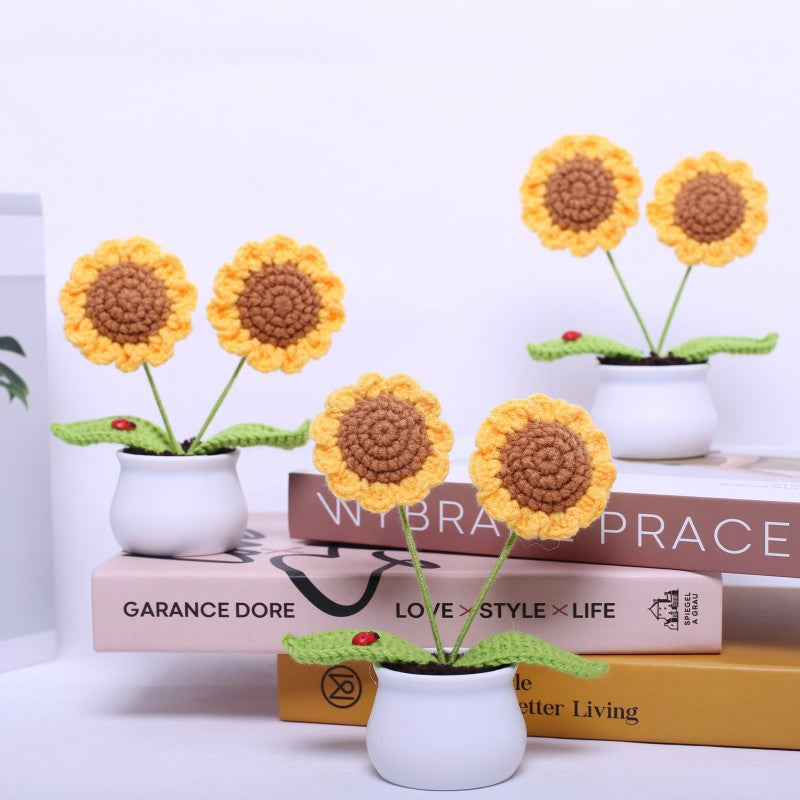 Handmade Crochet Sunflower Mini Potted Plant Decor