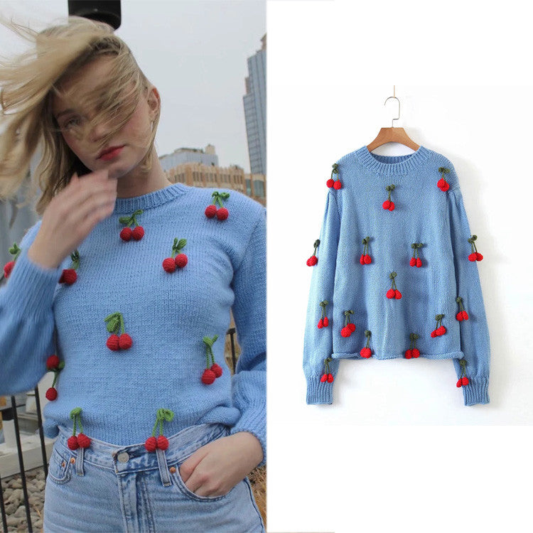 Handmade Crochet Cherry Sweater for Women (Autumn/Winter)
