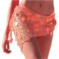 Women Hollow Out Crochet Cover Up Triangle Shawl Wrap Scarf Sarong Fishnet Skirt with Sequins