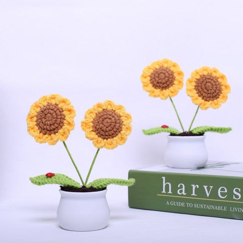 Handmade Crochet Sunflower Mini Potted Plant Decor