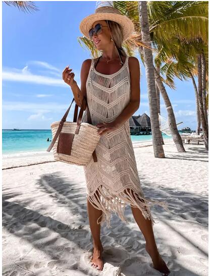 2023 Bohemian Crochet Backless Beach Cover-Up Dress