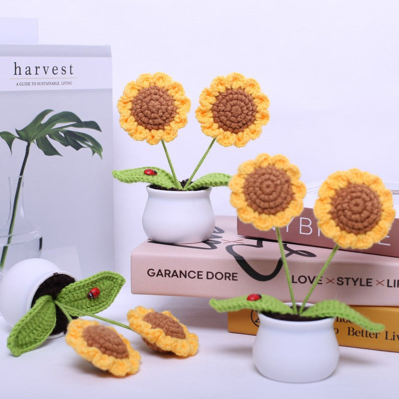 Handmade Crochet Sunflower Mini Potted Plant Decor
