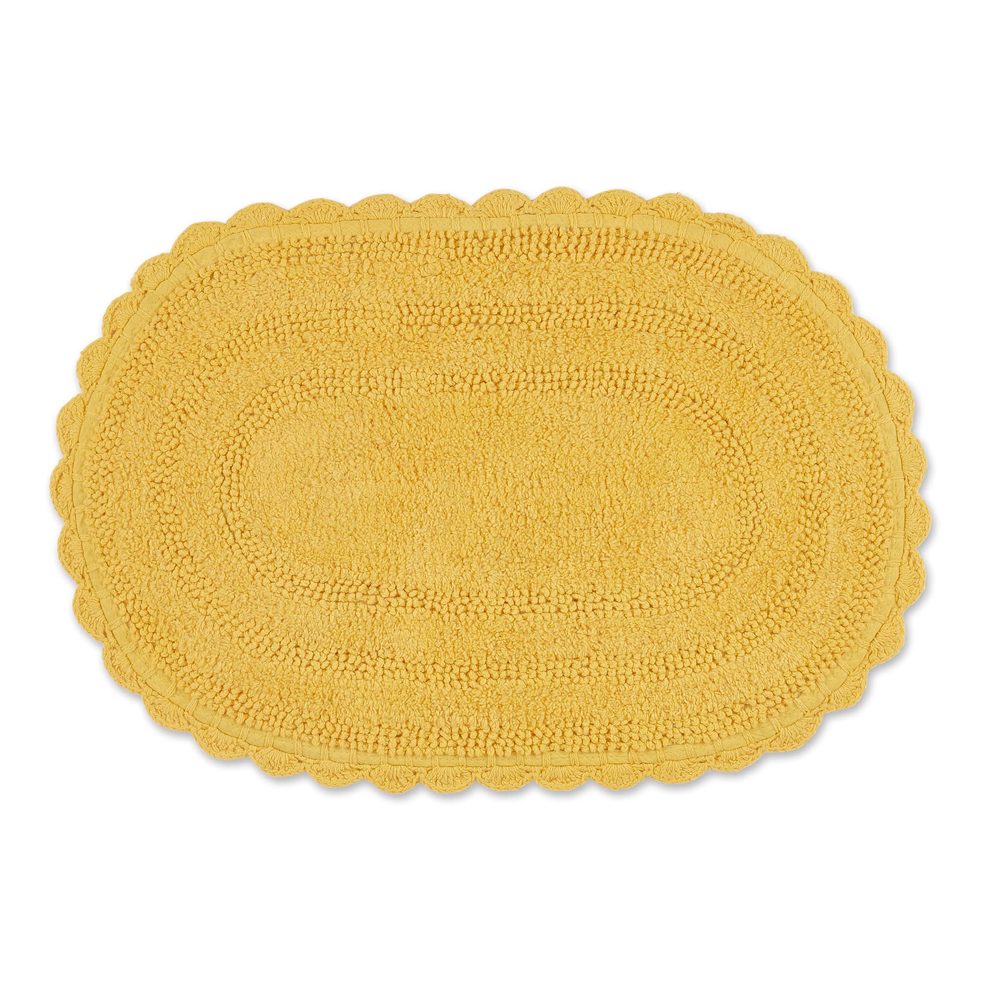 DII Crochet Collection Reversible Bath Mat Small Oval 17x24 Yellow