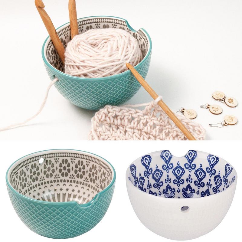 Ceramic Yarn Bowl for Knitting and Crocheting Storage