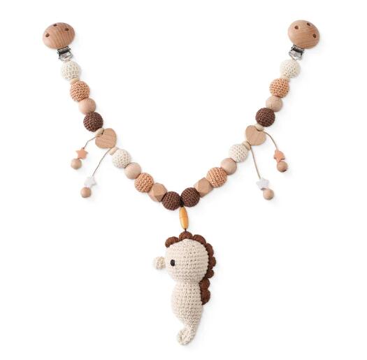 Crochet Sea Horse Stroller Chain with Rainbow Teether (Set)