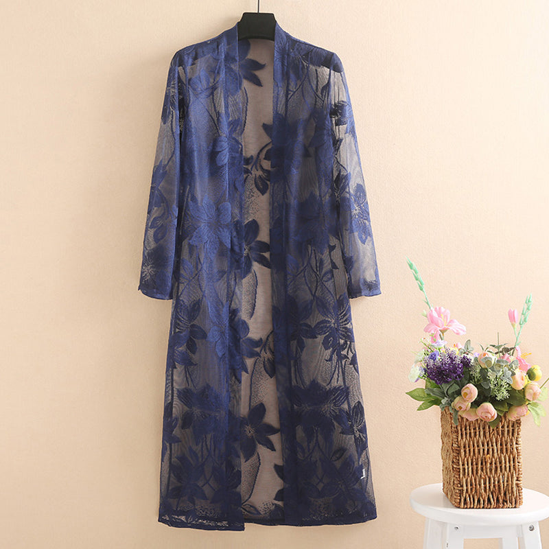 Lace Cardigan with Floral Crochet Design for Women