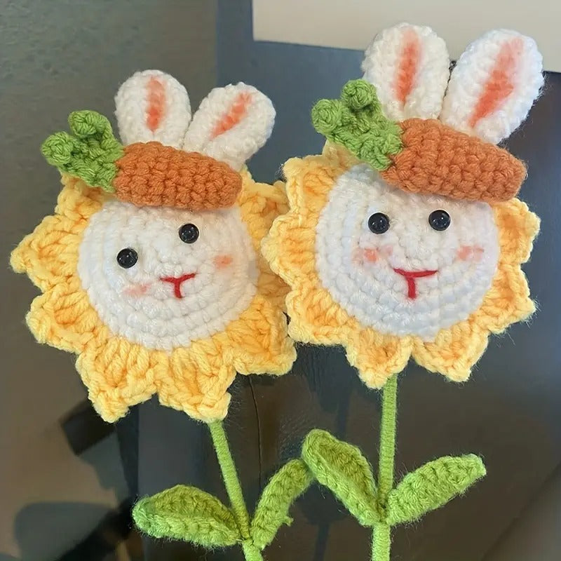 Hand-Woven Sunflower Rabbit Crochet Gift Flower