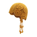 ZLYC Women Cotton Crochet Skull Cap Handmade Knit Cutout Floral Beanie Hat (Floral Yellow)