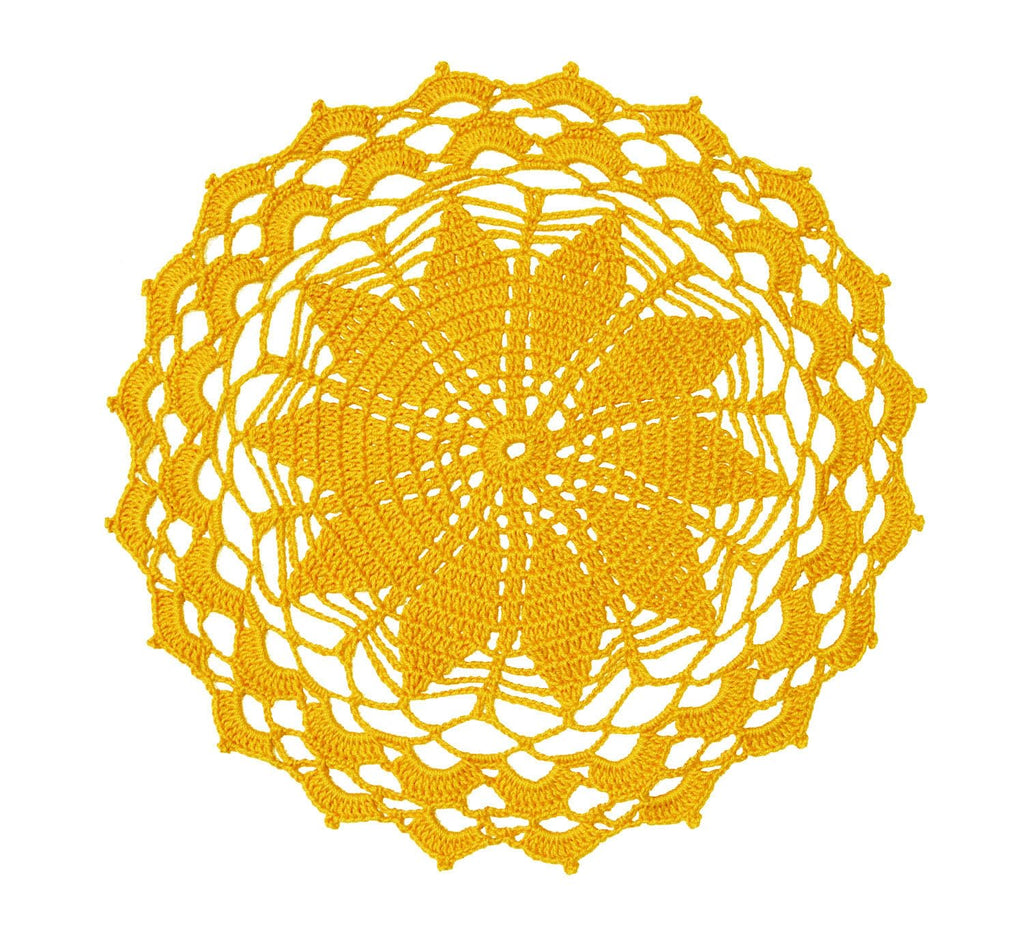 SUNONE11HKA 12 Inch Lace Crochet Doilies Table Placemat Washable Kitchen Round Leaves Decor Doily (1 Yellow)