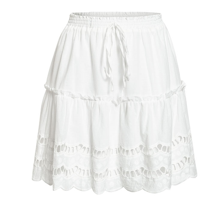 White Crochet Lace Ruffle Hem Midi Skirt