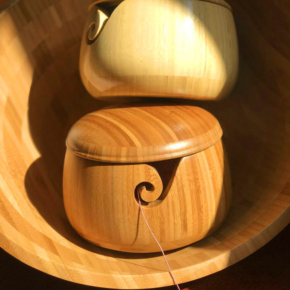 Handmade Wooden Yarn Bowl with Lid for Crochet Storage